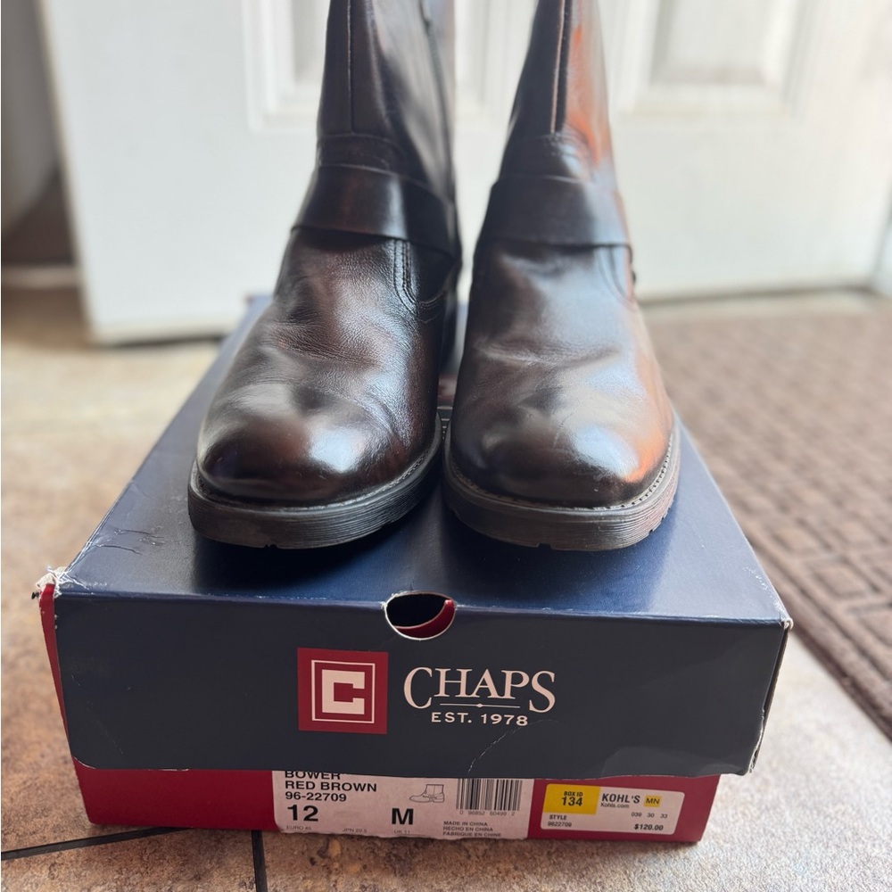 Chaps Men's Red Brown Motorcycle Leather Boots
